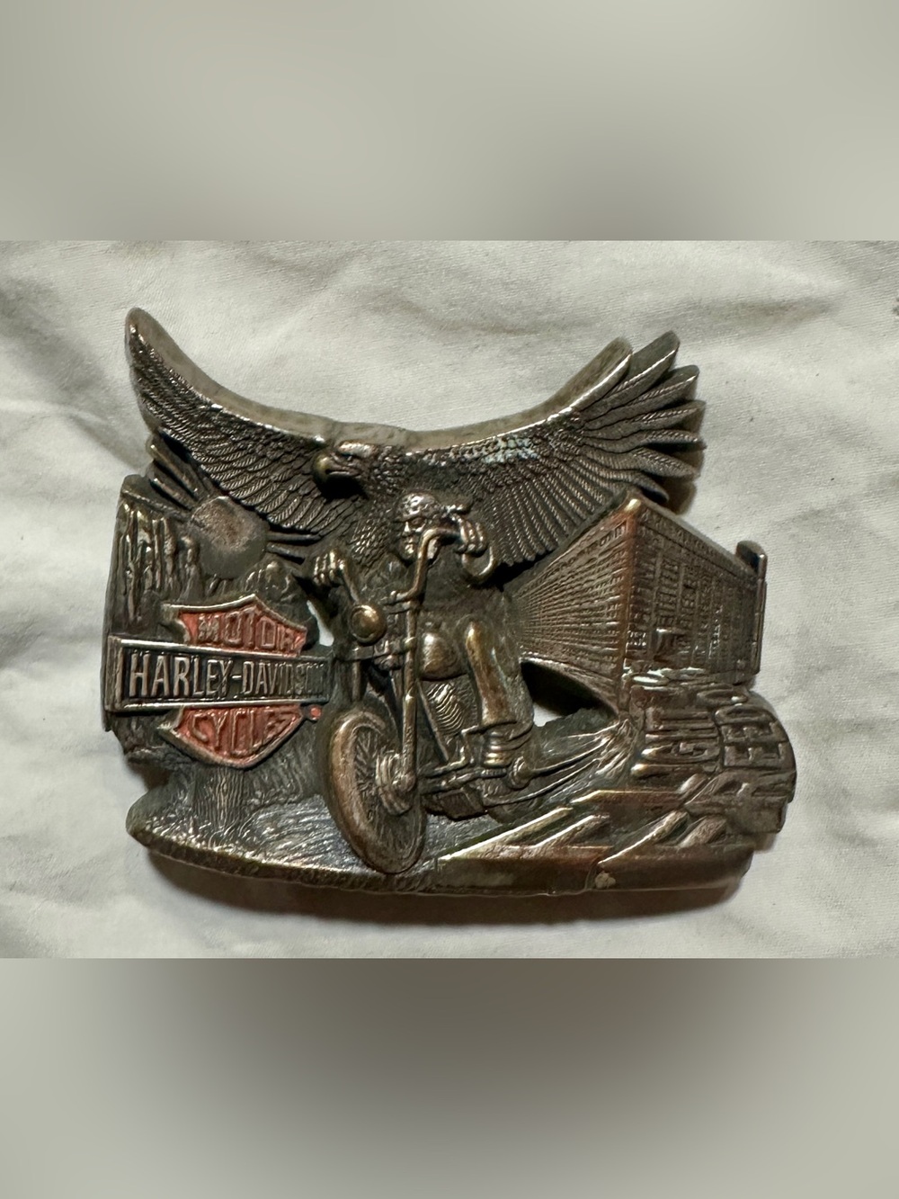Vintage 1980s Harley-Davidson Solid Brass Belt Buckle by Baron — Eagle Rider 3D
